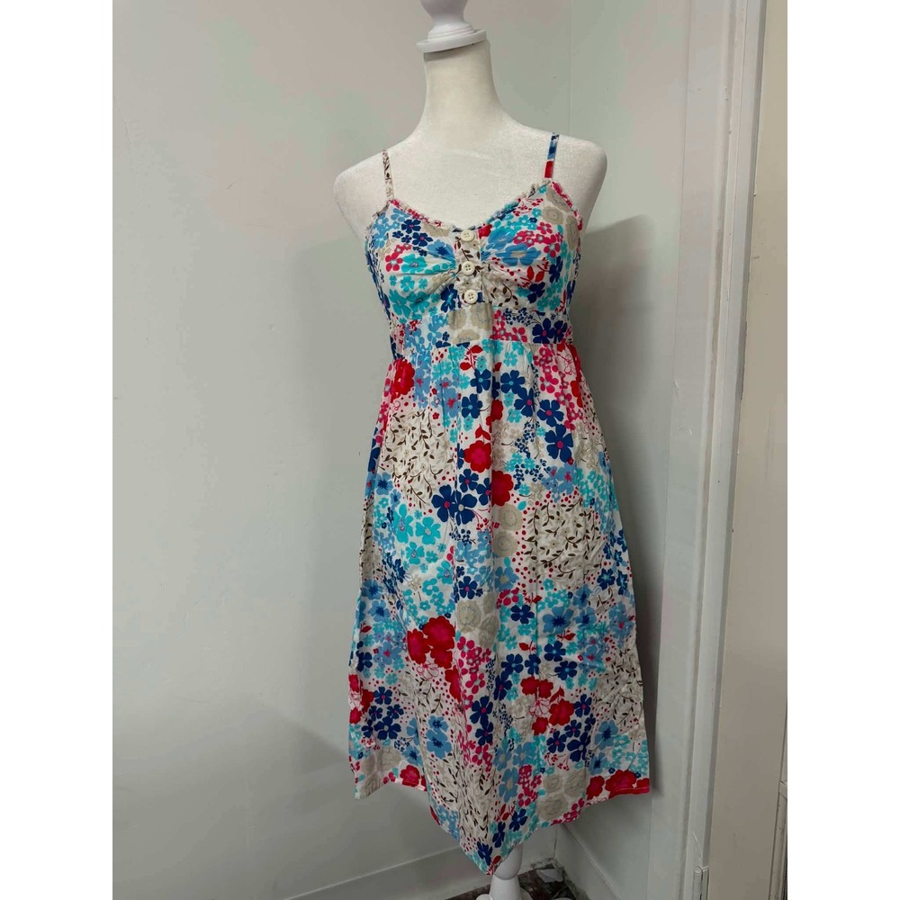 Vtg No Boundaries Juniors Small Floral Sundress Red Blue White Cotton NB18AL415A